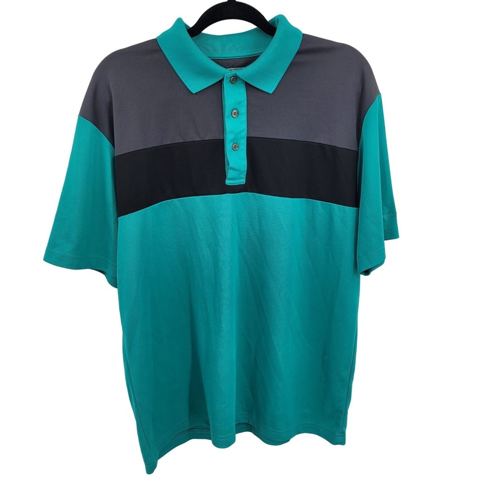 Mens Ben Hogan Polo Sz L Teal Green Gray Black Color Blocked‎ Performance Golf
